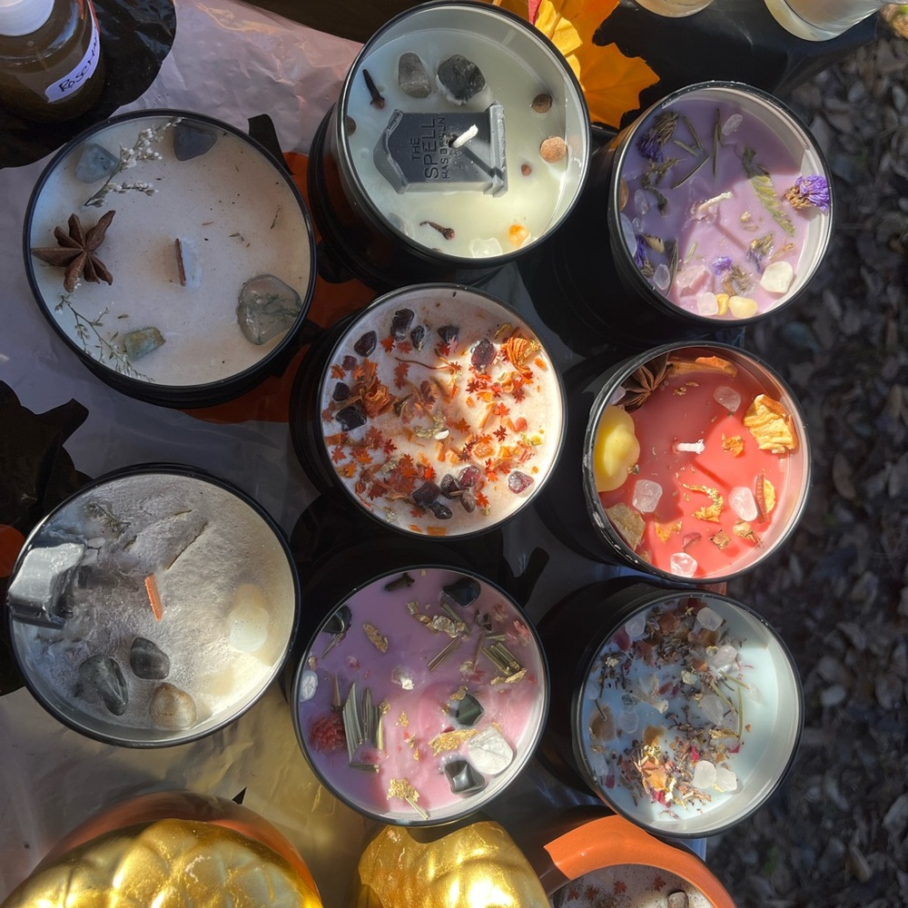 Assorted Scented Candles with crystals and herbs